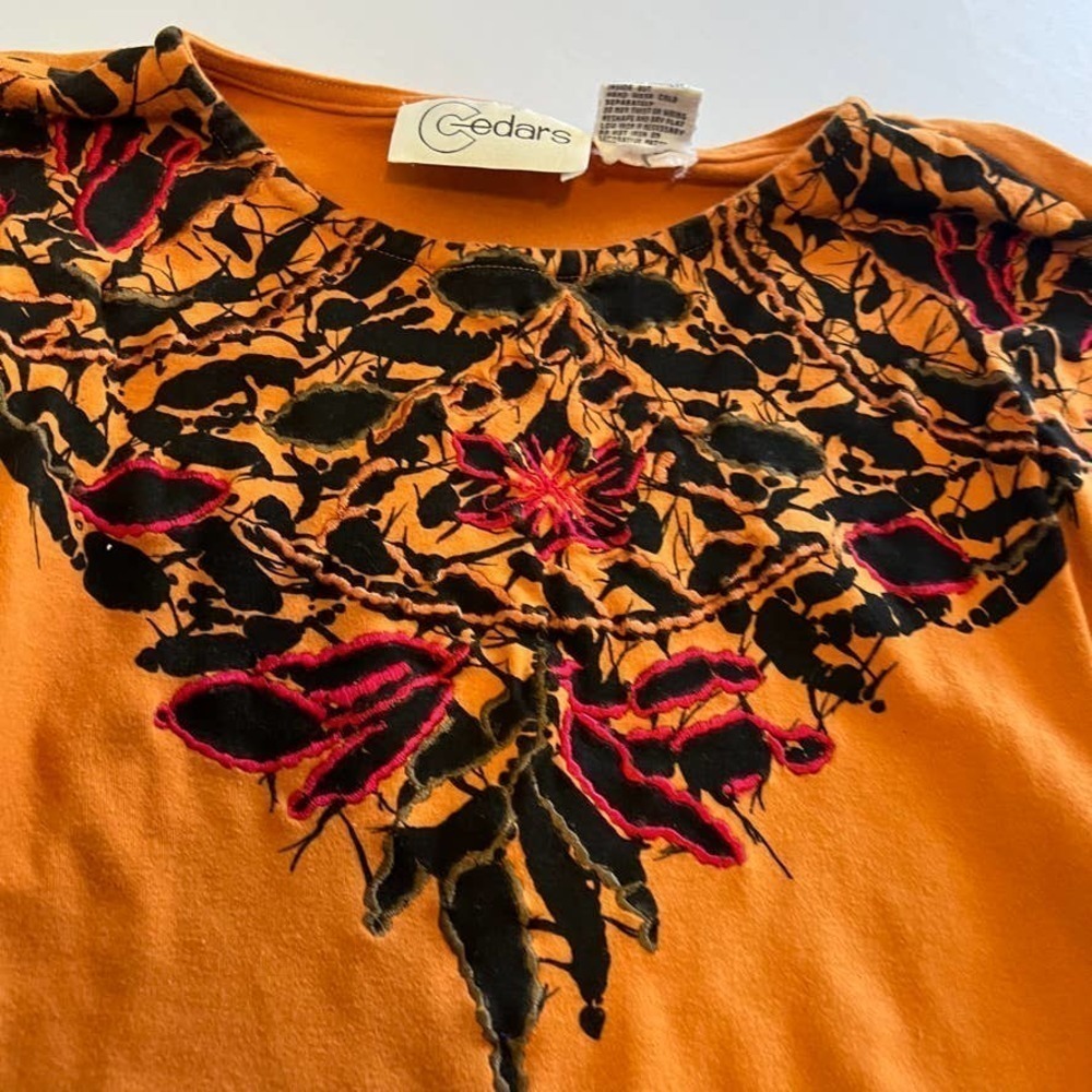 CEDARS orange black embroidered cotton top M - Picture 2 of 8